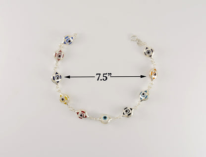 Sterling Silver Multicolor Evil Eye Bracelet for Ladies
