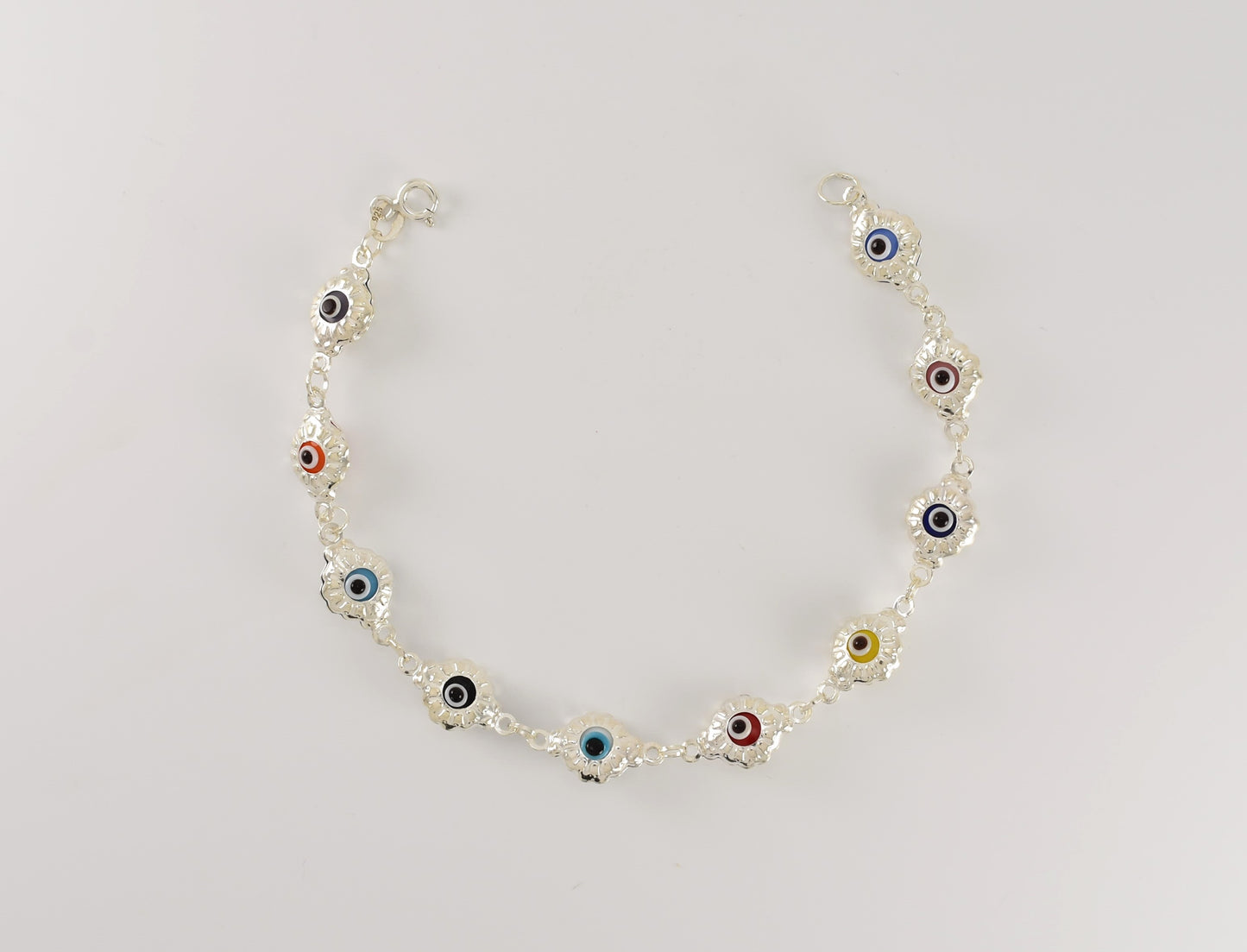 Sterling Silver Multicolor Evil Eye Bracelet for Ladies