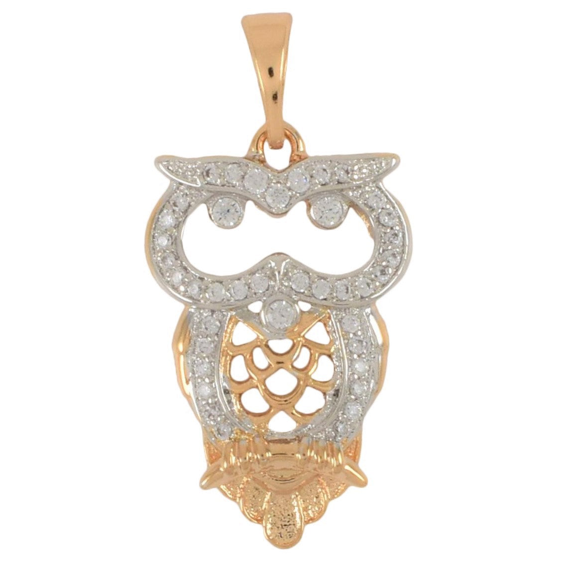 Ladies Owl Pendant Gold Plated-Cubic Zirconia Pendant | Wholesale Jewelry