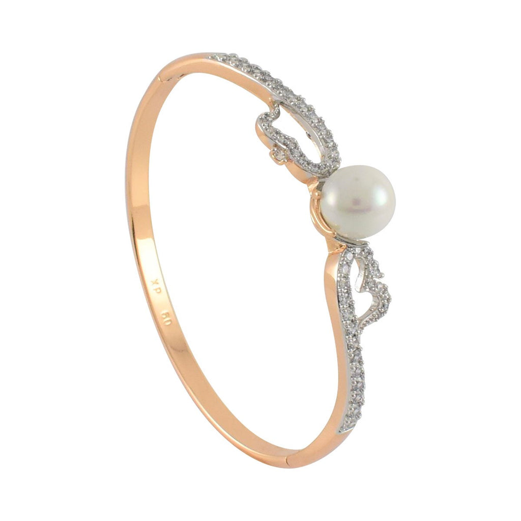 Gold Plated Pearl with CZ Cuff Bracelet