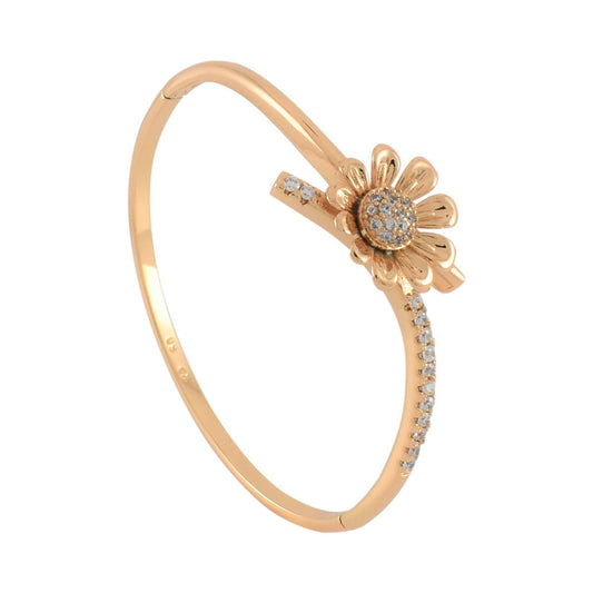 Gold Plated Flower CZ Cuff Bracelet