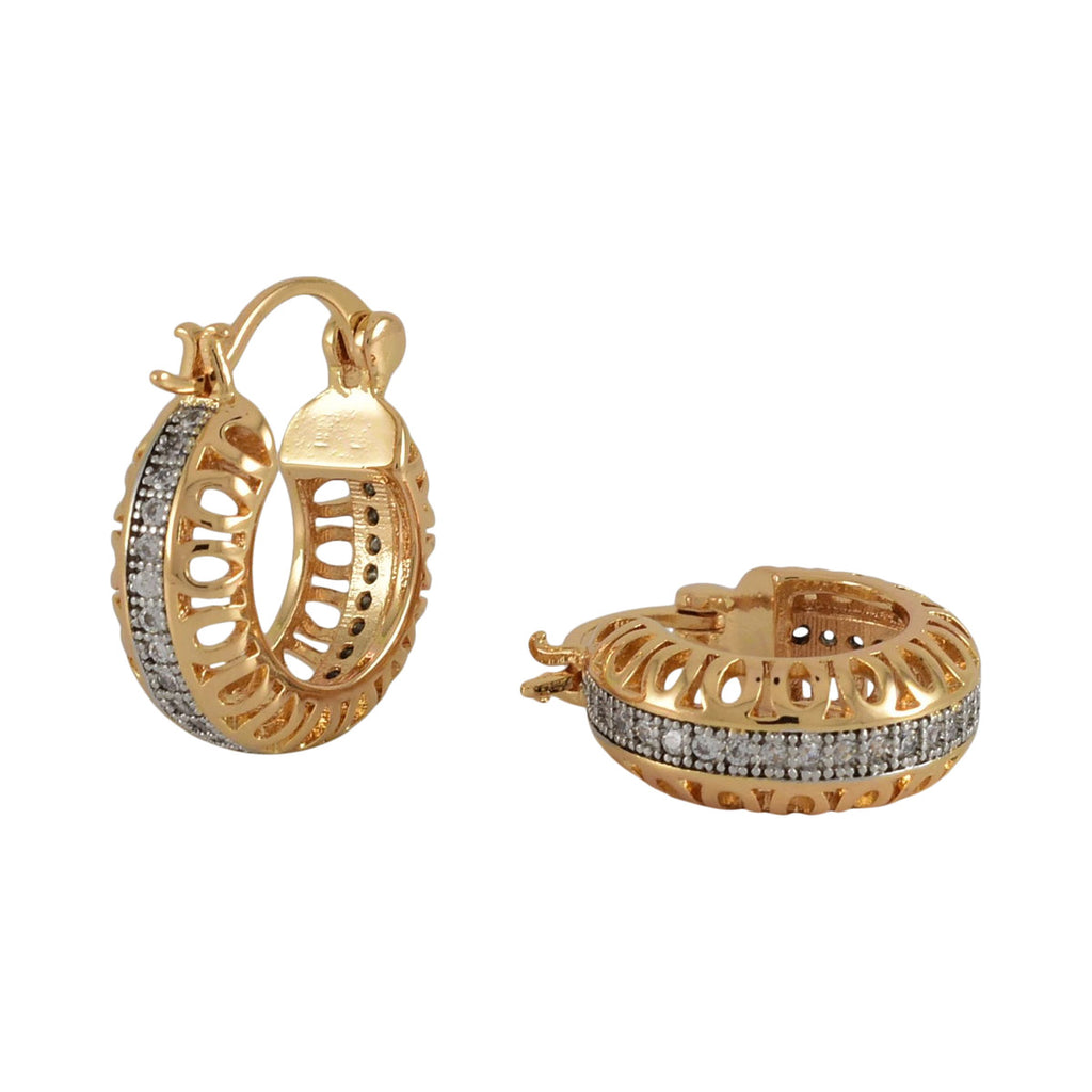 Gold Plated CZ Huggies Earrings with hollow designs