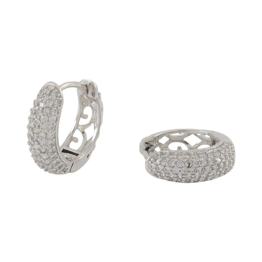 Silver Plated CZ Huggies Earrings  | Wholesale Jewelry