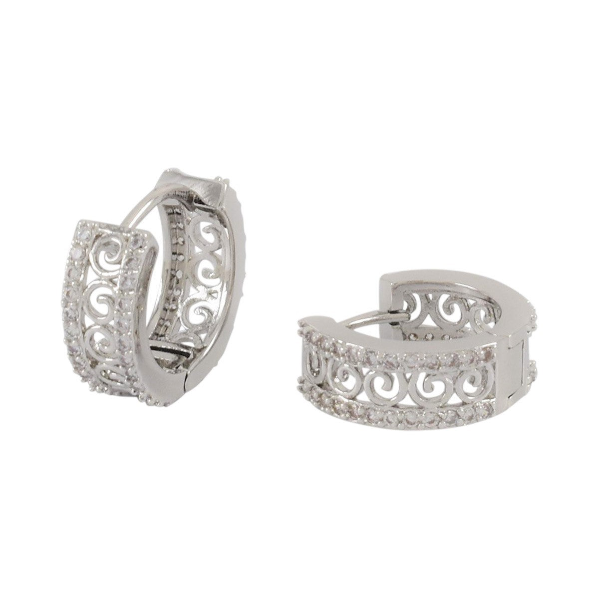 Silver Plated CZ Huggies Earrings  | Wholesale Jewelry