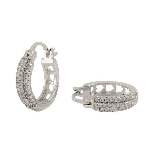 Silver Plated CZ Huggies Earrings  | Wholesale Jewelry