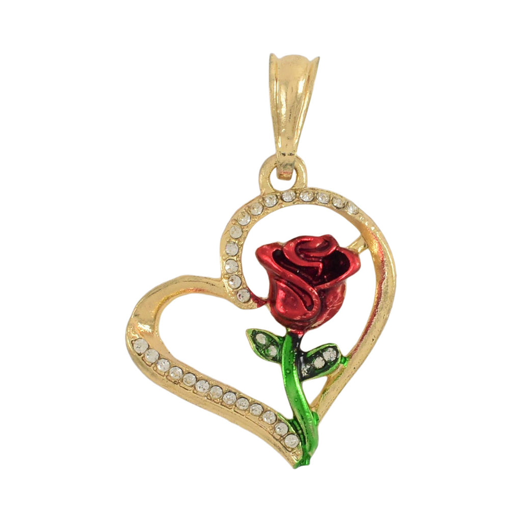 Gold plated Heart with Rose Pendant