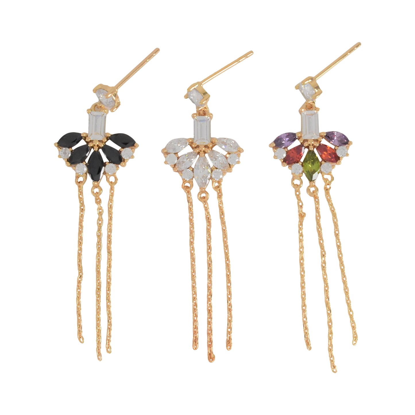 Gold Plated CZ Long Stud Earrings