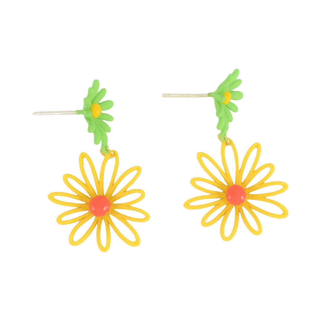 Gold Plated Yellow Green Daisy Stud Earrings