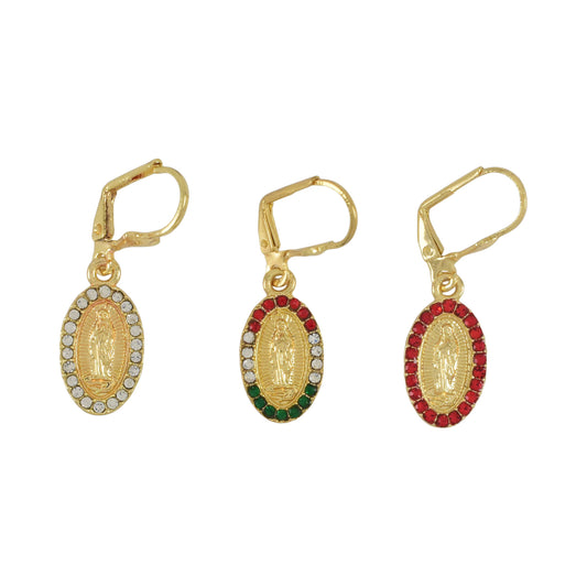 Gold Plated Virgin Mary Dangly Earrings | Wholesale Jewelry