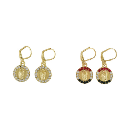 Gold Plated Virgin Mary Dangly Earrings | Wholesale Jewelry