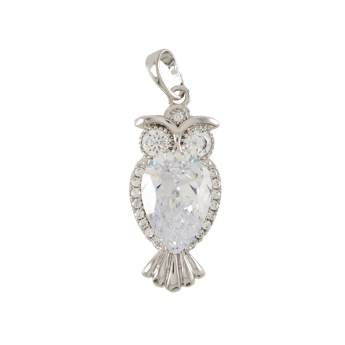 Silver Plated Owl Pendant Charm With CZ / Dije De Buho En Plata Con Piedra CIrconita