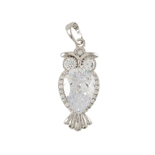 Silver Plated Owl Pendant Charm With CZ / Dije De Buho En Plata Con Piedra CIrconita | Wholesale Jewelry