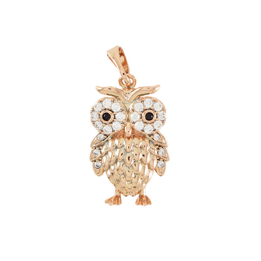 Gold Plated Owl Pendant Charm With CZ | Wholesale Jewelry