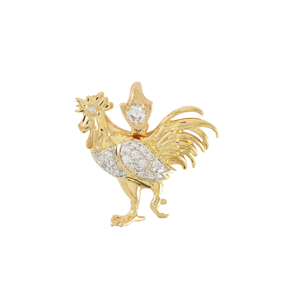 Rooster Cubic Zirconia Pendat- White Stones Small Pendant | Wholesale Jewelry