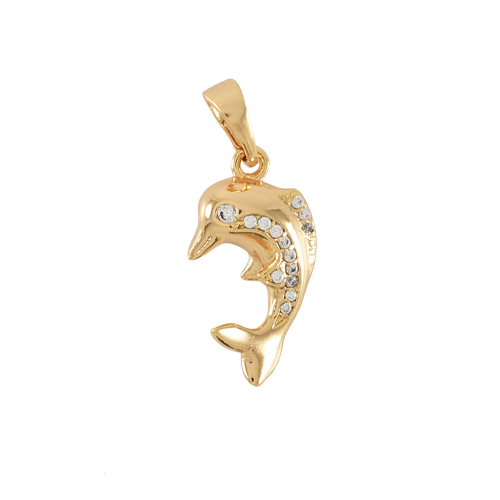 Gold Plated Dolphin Pendant Charm with CZ