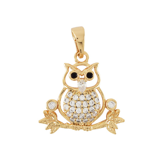 Gold Plated Owl Pendant Charm with CZ | Wholesale Jewelry