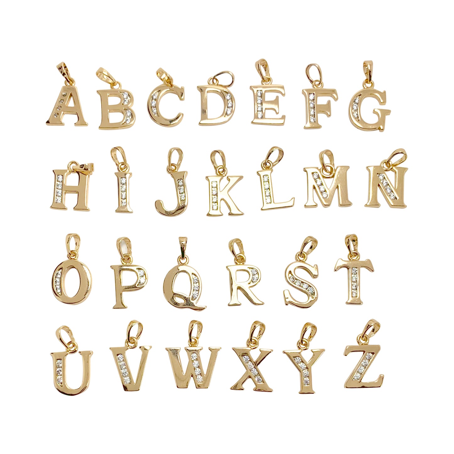 Letters Alphabet Pendant A-Z Gold Plated Pendant with CZ | Wholesale Jewelry