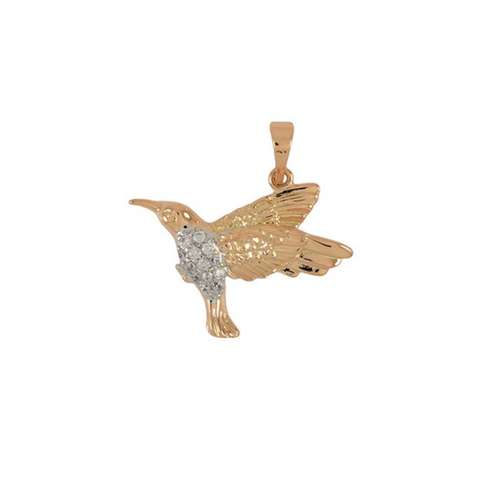 Gold Plated Humming Bird Pendant Charm With CZ | Wholesale Jewelry