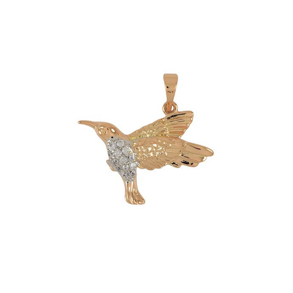 Gold Plated Humming Bird Pendant Charm With CZ