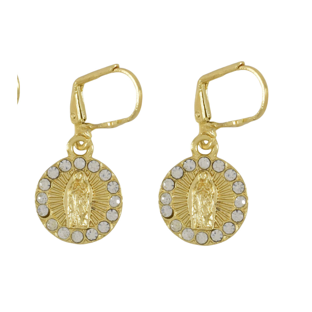 Gold Plated Virgin Mary Dangly Earrings | Wholesale Jewelry