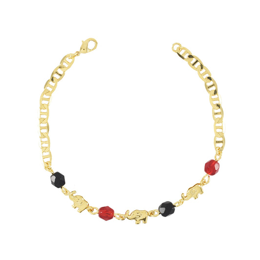 Gold Plated Elephant with Red and Black Beads Bracelet for Ladies