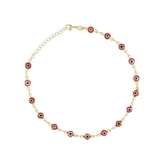 Gold Plated Red Evil Eye Ladies Anklet